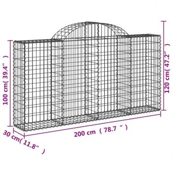 Gabionen mit Hochbogen 25Stk. 200x30x100/120cm Verzinktes Eisen