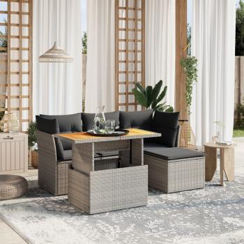 ARDEBO.de - 6-tlg. Garten-Sofagarnitur mit Kissen Grau Poly Rattan