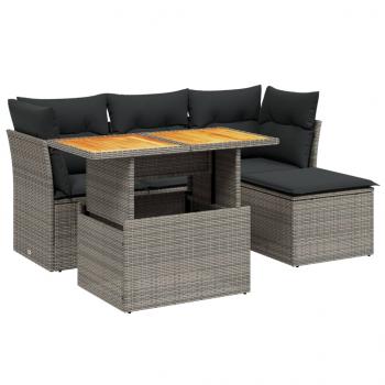 6-tlg. Garten-Sofagarnitur mit Kissen Grau Poly Rattan