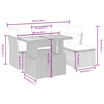 6-tlg. Garten-Sofagarnitur mit Kissen Grau Poly Rattan