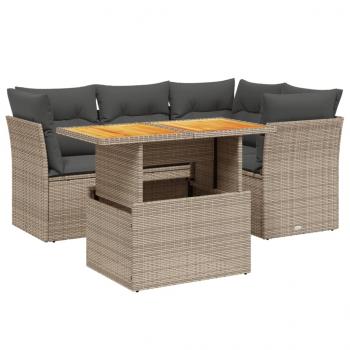 5-tlg. Garten-Sofagarnitur mit Kissen Grau Poly Rattan