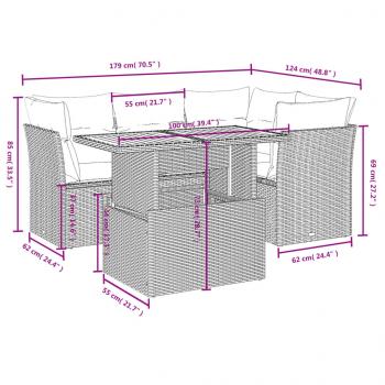 5-tlg. Garten-Sofagarnitur mit Kissen Grau Poly Rattan