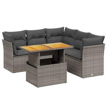 5-tlg. Garten-Sofagarnitur mit Kissen Grau Poly Rattan