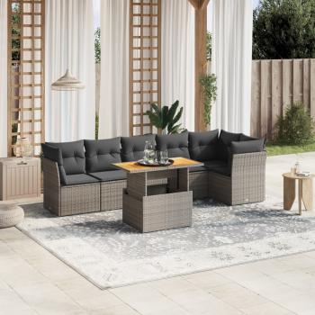 ARDEBO.de - 7-tlg. Garten-Sofagarnitur mit Kissen Grau Poly Rattan