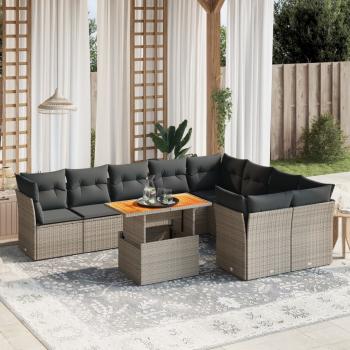 ARDEBO.de - 10-tlg. Garten-Sofagarnitur mit Kissen Grau Poly Rattan