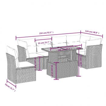 7-tlg. Garten-Sofagarnitur mit Kissen Grau Poly Rattan