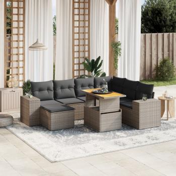 ARDEBO.de - 8-tlg. Garten-Sofagarnitur mit Kissen Grau Poly Rattan