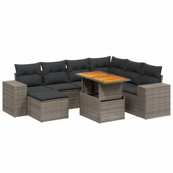 8-tlg. Garten-Sofagarnitur mit Kissen Grau Poly Rattan