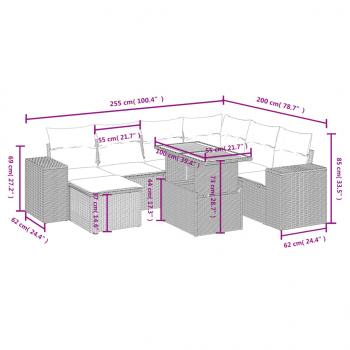 8-tlg. Garten-Sofagarnitur mit Kissen Grau Poly Rattan