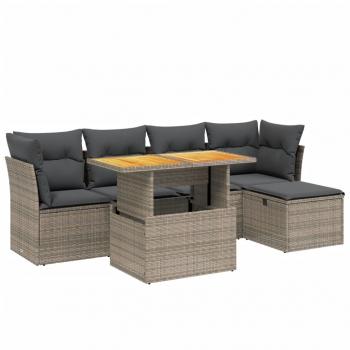 6-tlg. Garten-Sofagarnitur mit Kissen Grau Poly Rattan