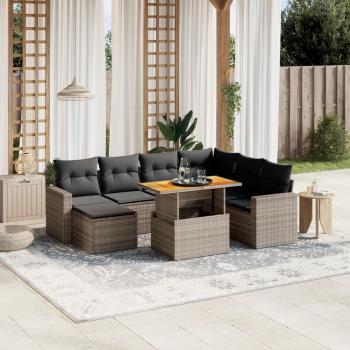 ARDEBO.de - 8-tlg. Garten-Sofagarnitur mit Kissen Grau Poly Rattan