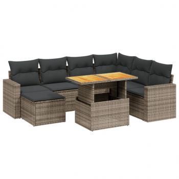 8-tlg. Garten-Sofagarnitur mit Kissen Grau Poly Rattan