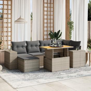 ARDEBO.de - 7-tlg. Garten-Sofagarnitur mit Kissen Grau Poly Rattan