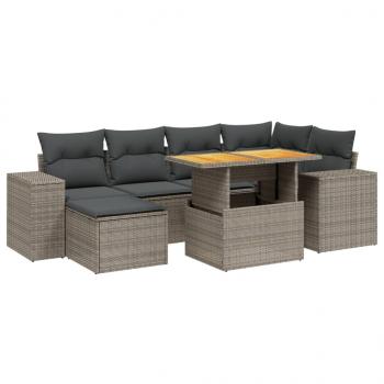 7-tlg. Garten-Sofagarnitur mit Kissen Grau Poly Rattan