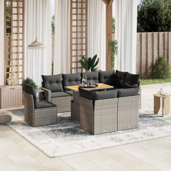 ARDEBO.de - 9-tlg. Garten-Sofagarnitur mit Kissen Grau Poly Rattan