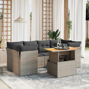 ARDEBO.de - 7-tlg. Garten-Sofagarnitur mit Kissen Grau Poly Rattan