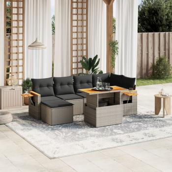 ARDEBO.de - 7-tlg. Garten-Sofagarnitur mit Kissen Grau Poly Rattan