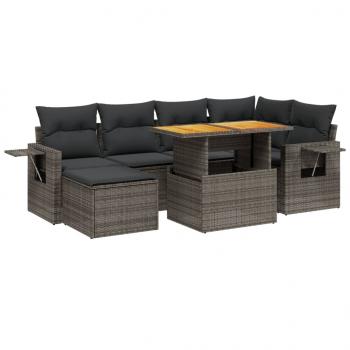 7-tlg. Garten-Sofagarnitur mit Kissen Grau Poly Rattan