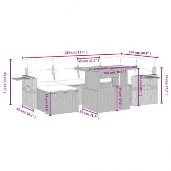 7-tlg. Garten-Sofagarnitur mit Kissen Grau Poly Rattan