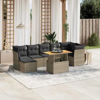 ARDEBO.de - 8-tlg. Garten-Sofagarnitur mit Kissen Grau Poly Rattan