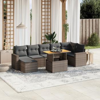 ARDEBO.de - 8-tlg. Garten-Sofagarnitur mit Kissen Grau Poly Rattan