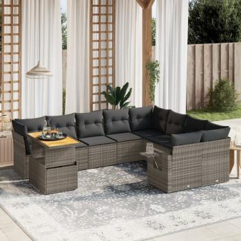 ARDEBO.de - 10-tlg. Garten-Sofagarnitur mit Kissen Grau Poly Rattan