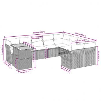 10-tlg. Garten-Sofagarnitur mit Kissen Grau Poly Rattan