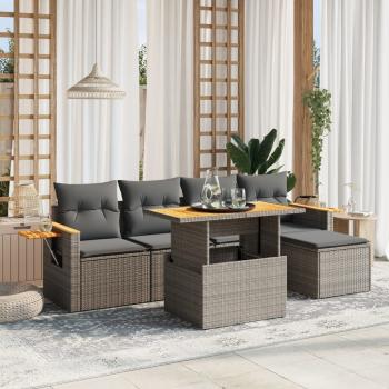 ARDEBO.de - 6-tlg. Garten-Sofagarnitur mit Kissen Grau Poly Rattan