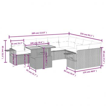 10-tlg. Garten-Sofagarnitur mit Kissen Grau Poly Rattan