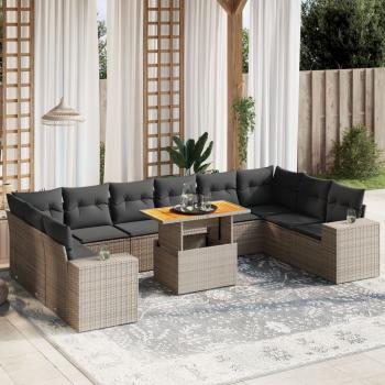 ARDEBO.de - 11-tlg. Garten-Sofagarnitur mit Kissen Grau Poly Rattan