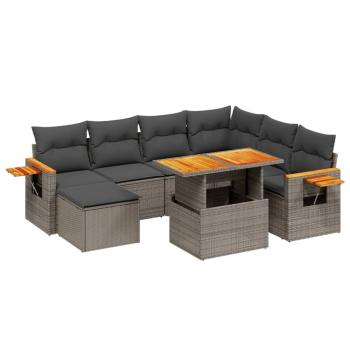 8-tlg. Garten-Sofagarnitur mit Kissen Grau Poly Rattan