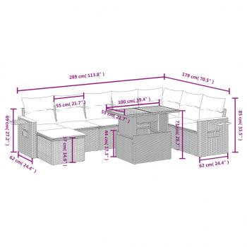 8-tlg. Garten-Sofagarnitur mit Kissen Grau Poly Rattan