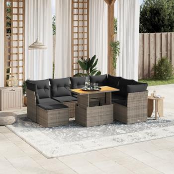 ARDEBO.de - 8-tlg. Garten-Sofagarnitur mit Kissen Grau Poly Rattan