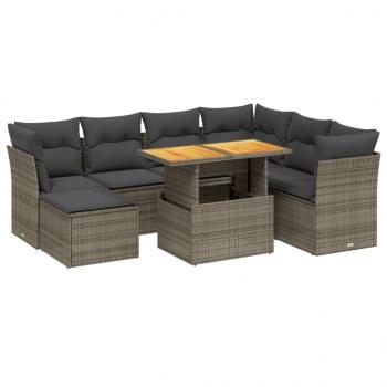 8-tlg. Garten-Sofagarnitur mit Kissen Grau Poly Rattan