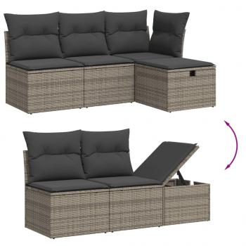 8-tlg. Garten-Sofagarnitur mit Kissen Grau Poly Rattan