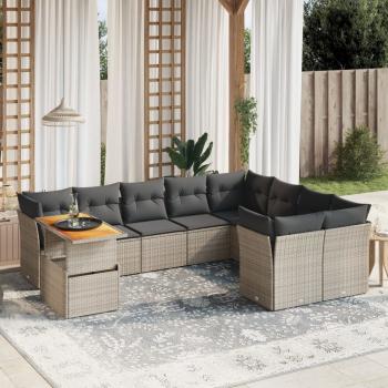 ARDEBO.de - 10-tlg. Garten-Sofagarnitur mit Kissen Grau Poly Rattan