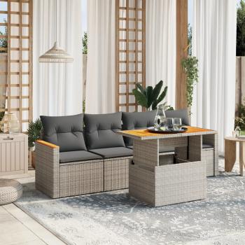 ARDEBO.de - 5-tlg. Garten-Sofagarnitur mit Kissen Grau Poly Rattan