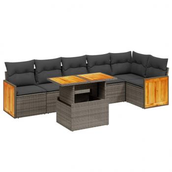 7-tlg. Garten-Sofagarnitur mit Kissen Grau Poly Rattan