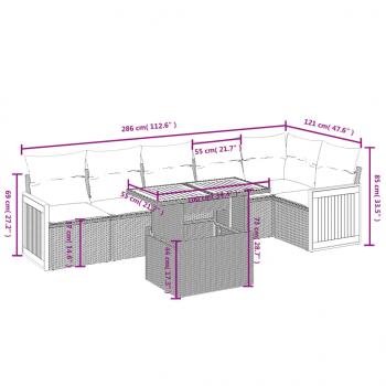 7-tlg. Garten-Sofagarnitur mit Kissen Grau Poly Rattan