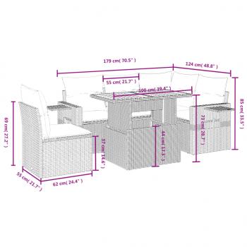 6-tlg. Garten-Sofagarnitur mit Kissen Grau Poly Rattan