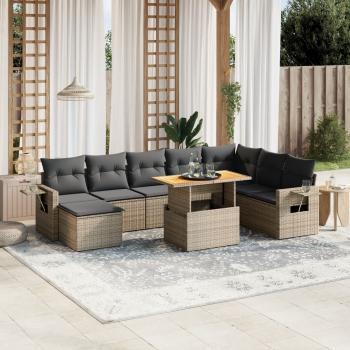 ARDEBO.de - 9-tlg. Garten-Sofagarnitur mit Kissen Grau Poly Rattan