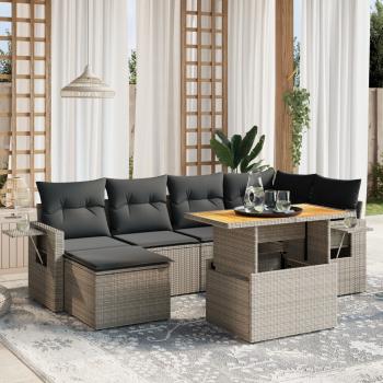 ARDEBO.de - 7-tlg. Garten-Sofagarnitur mit Kissen Grau Poly Rattan