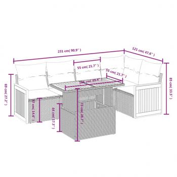 6-tlg. Garten-Sofagarnitur mit Kissen Beige Poly Rattan