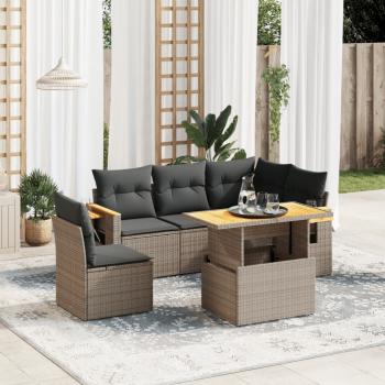 ARDEBO.de - 6-tlg. Garten-Sofagarnitur mit Kissen Grau Poly Rattan