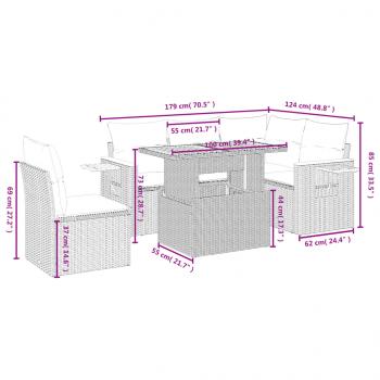 6-tlg. Garten-Sofagarnitur mit Kissen Grau Poly Rattan