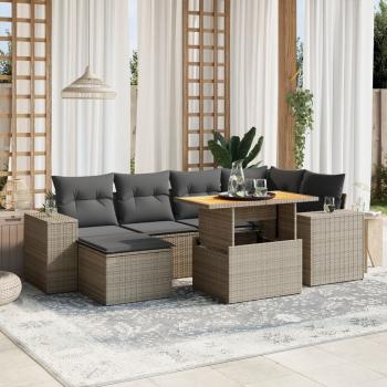 ARDEBO.de - 7-tlg. Garten-Sofagarnitur mit Kissen Grau Poly Rattan