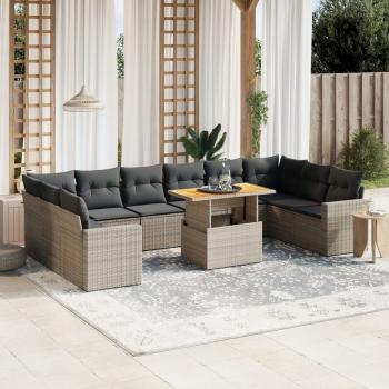 ARDEBO.de - 11-tlg. Garten-Sofagarnitur mit Kissen Grau Poly Rattan