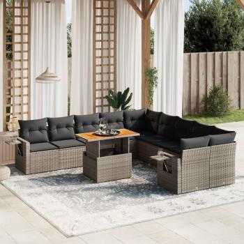 ARDEBO.de - 11-tlg. Garten-Sofagarnitur mit Kissen Grau Poly Rattan