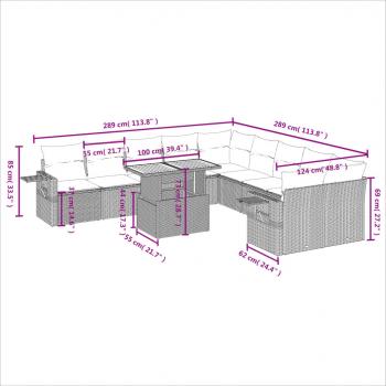 11-tlg. Garten-Sofagarnitur mit Kissen Grau Poly Rattan