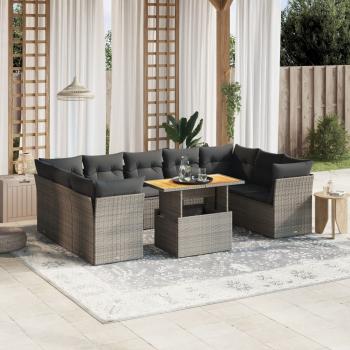 ARDEBO.de - 10-tlg. Garten-Sofagarnitur mit Kissen Grau Poly Rattan